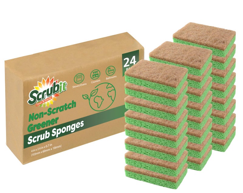 SCRUBIT 24 Pack Natural Sponges - Biodegradable Compostable Cellulose and Coconut Natural Sponges for Dishes, Eco Friendly Non Toxic Kitchen Sponge - Image 1